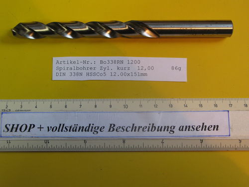 DIN 338 RN  Spiralbohrer  Zylinderschaft  Ø 12,0 mm  Einzelstück