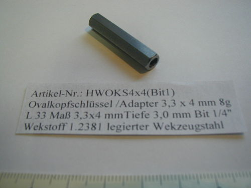 Ovalkopfschlüssel / Adapter 3,3 x 4 als Bit 1/4"  legierter Edelstahl